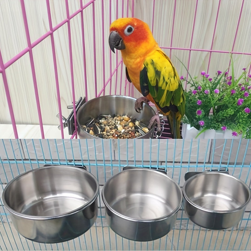 Stainless Steel Bird Feeder Parrot Food Bowl Feeding Box for Small Animal
