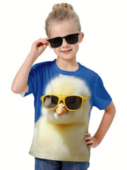 Girls Boys 3D Chick Print T-shirt Summer Sports Pullover