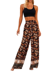 Floral Print Drawstring Pants Boho High Waist Pants