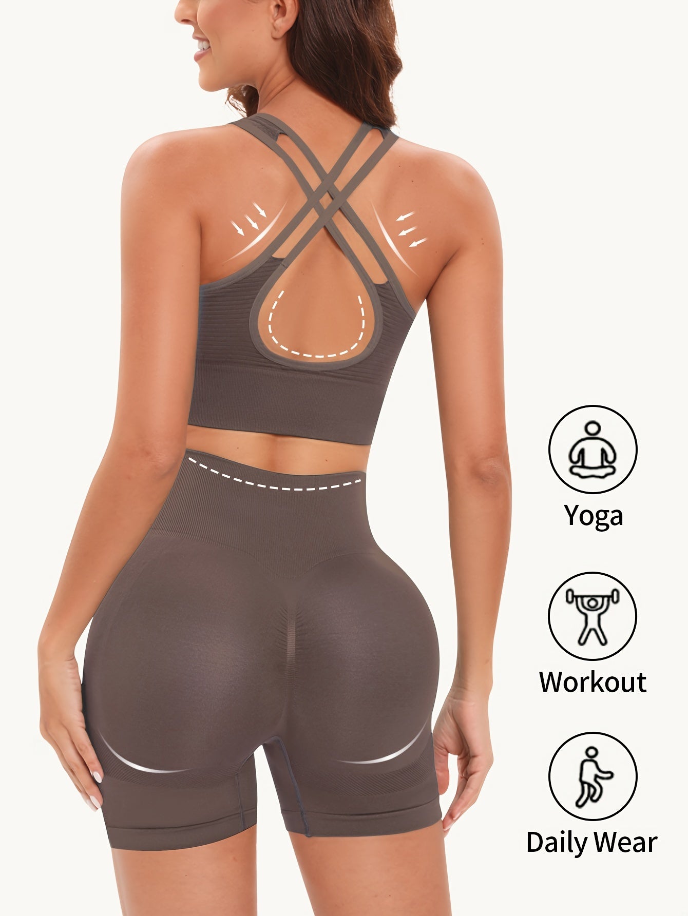 Solid Yoga Suits Backless Crop Top & Butt Lifting Shorts