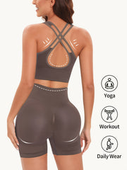 Solid Yoga Suits Backless Crop Top & Butt Lifting Shorts