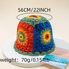Y2K Flower Crochet Bucket Hat Knitted Cloche Breathable Basin Hat