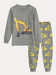 Boys Excavator Print Homewear Set Long Sleeve Top & Trousers