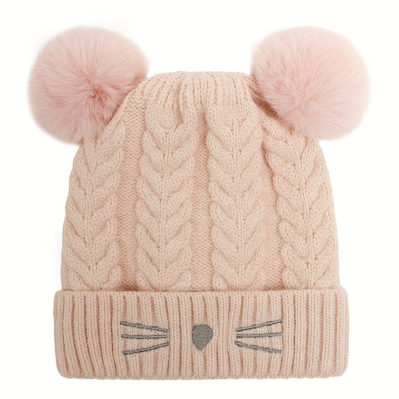 Kids Winter Hat with Plush Double Ball - Age 1-5