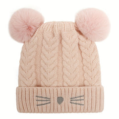 Kids Winter Hat with Plush Double Ball - Age 1-5