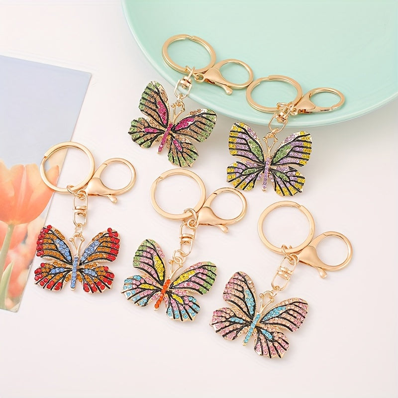 Zinc Alloy Diamond Butterfly Keychain Bag Ornament Holiday Gift