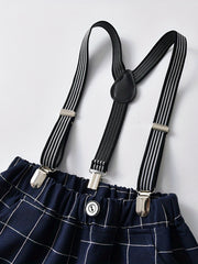 Boys Plaid Suspender Shorts Preppy Style