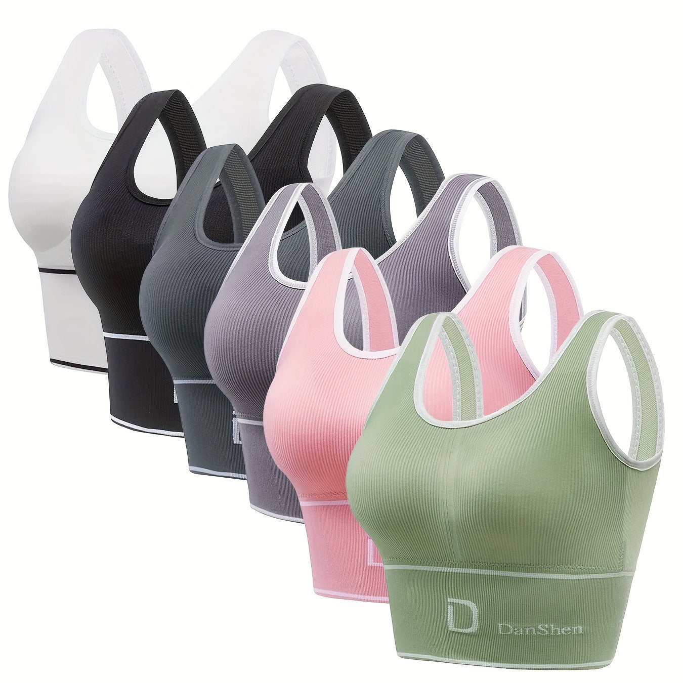 6 Pack Plus Size Sports Bras Set Women's Plus Letter Print