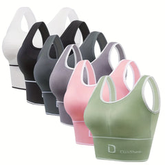 6 Pack Plus Size Sports Bras Set Women's Plus Letter Print