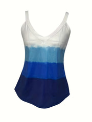 Colorblock V Neck Tank Top Sleeveless Summer Top