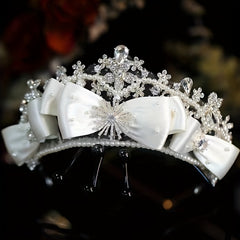 Bridal Rhinestone Pearl Headband Tiara Bow Wedding Hair Accessory