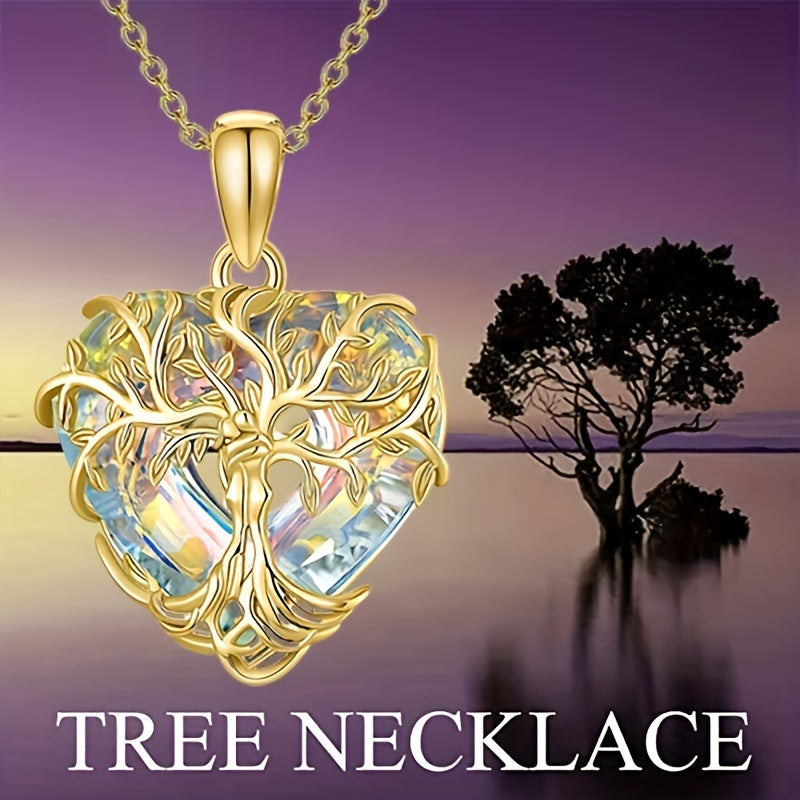 Tree Of Life Necklace Heart Shape Multicolor Crystal Pendant Necklace