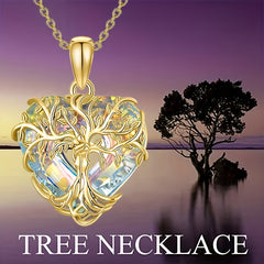 Tree Of Life Necklace Heart Shape Multicolor Crystal Pendant Necklace