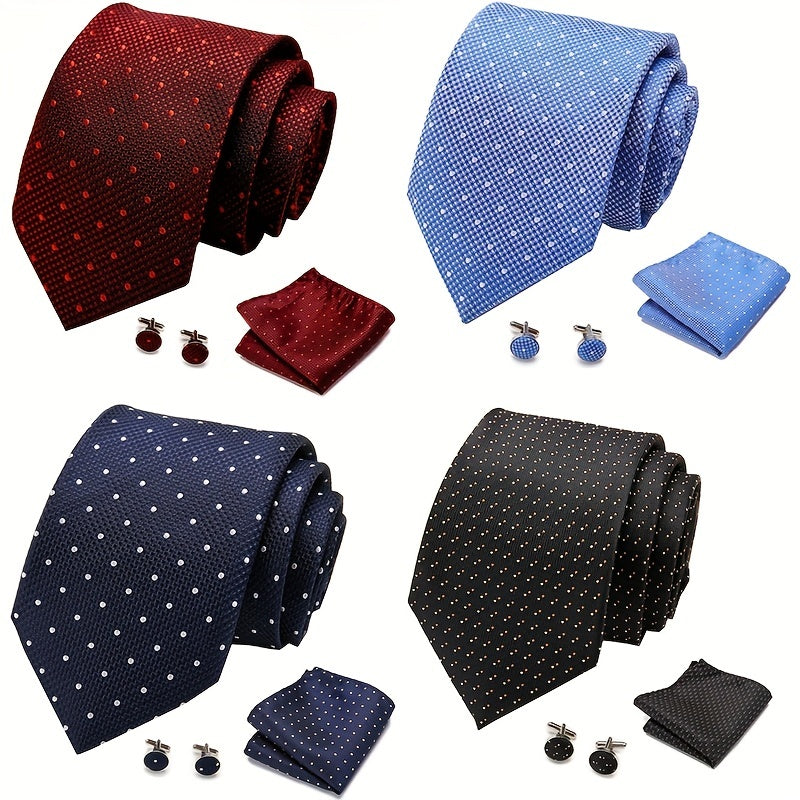 Polka Dot Tie Handkerchief Woven Classic Men's Necktie 3pcs Set