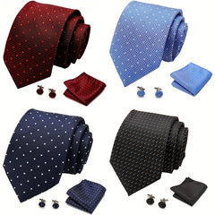 Polka Dot Tie Handkerchief Woven Classic Men's Necktie 3pcs Set
