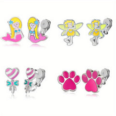 4 Pairs Colorful Ear Clips for Kids, Rainbow Bunny Butterfly Snail