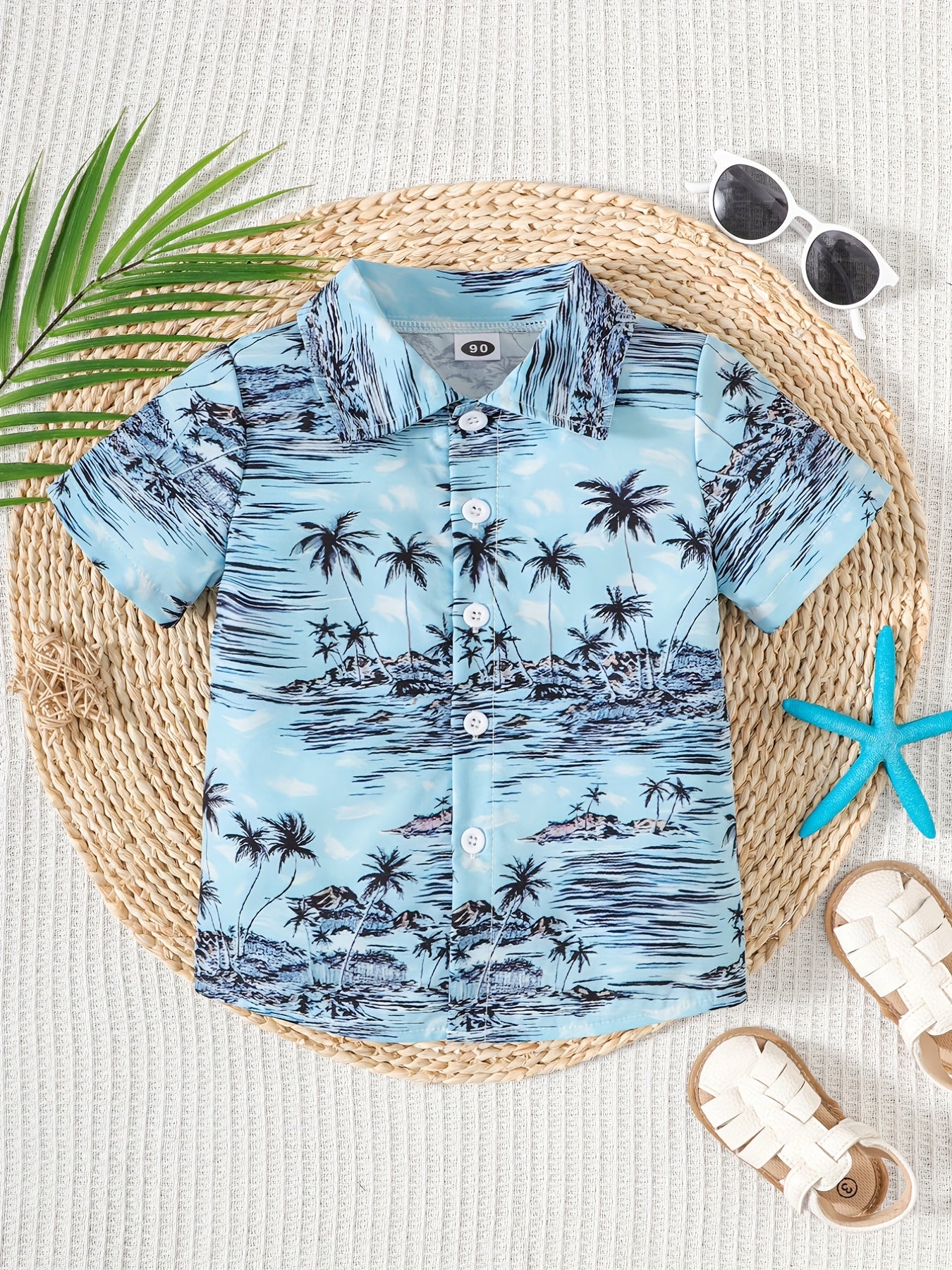 Boys Summer Coconut Tree Print Short Sleeves Shirt