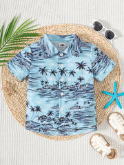 Boys Summer Coconut Tree Print Short Sleeves Shirt