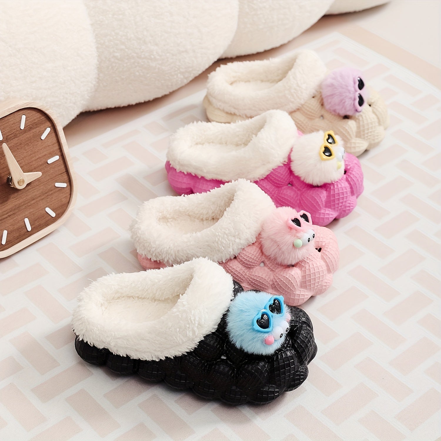 Boys Warm Clogs with Cartoon Charms - Non Slip Fleece Slippers