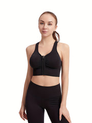 Women's Zipper Front Sports Bra Racer Back Fitness Bra
