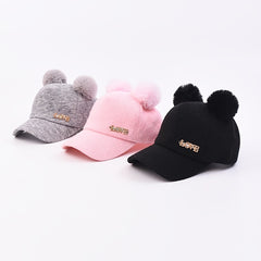 Kids Baseball Cap Double Pom Pom Decor Sun Protection Sunshade Hat