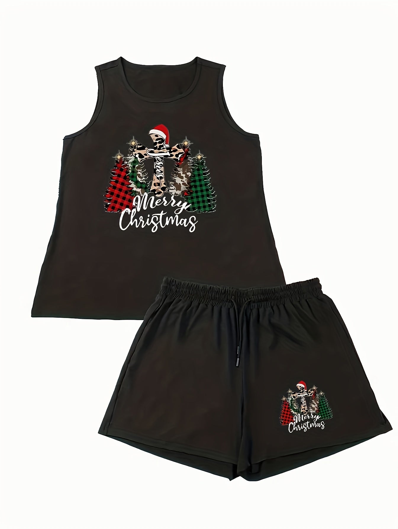 Christmas Plaid Tank Top & Shorts Pajama Set