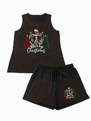 Christmas Plaid Tank Top & Shorts Pajama Set