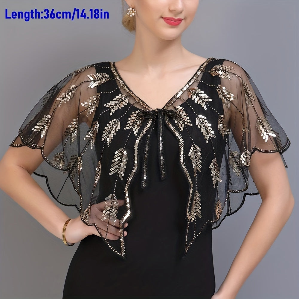 1920s Beaded Sequin Shawl Flapper Cape