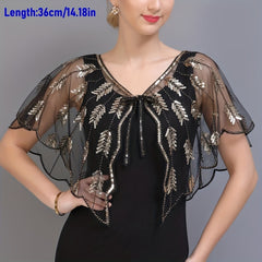 1920s Beaded Sequin Shawl Flapper Cape