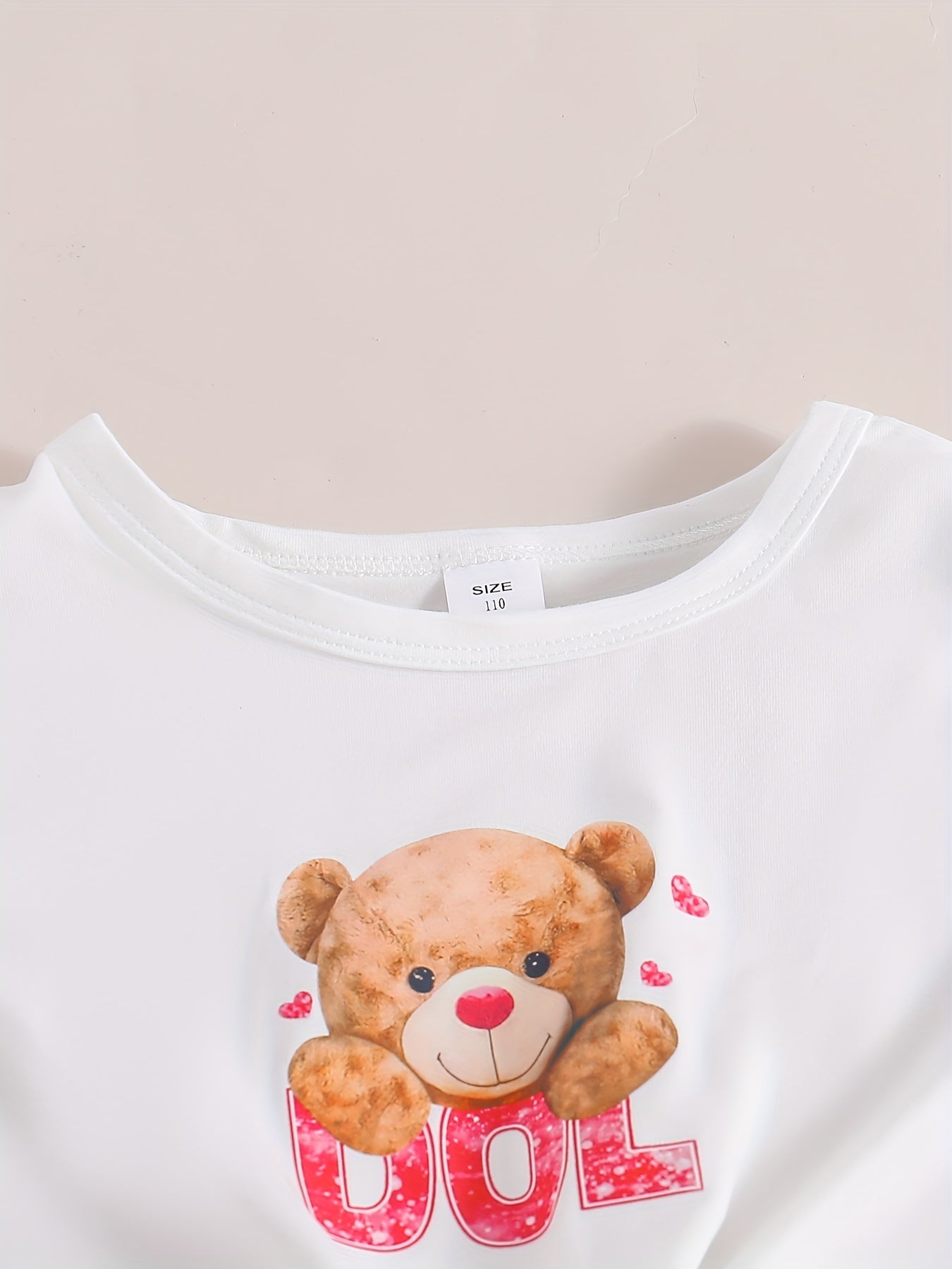 Cartoon Bear Graphic T shirt & Flared Pants Set For Kids