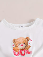 Cartoon Bear Graphic T shirt & Flared Pants Set For Kids
