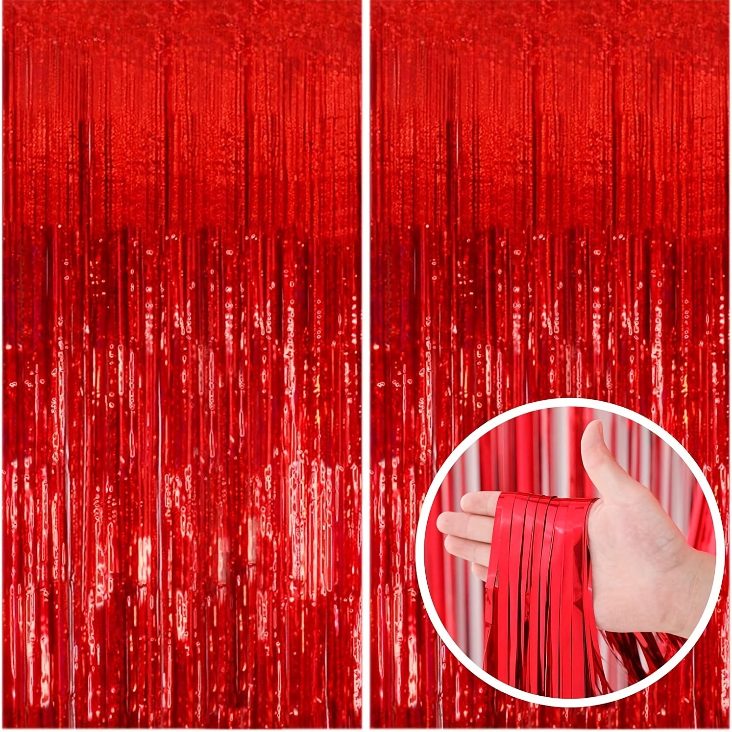 2pcs Red Streamers Foil Fringe Backdrop Curtains for Party Decor