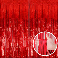 2pcs Red Streamers Foil Fringe Backdrop Curtains for Party Decor