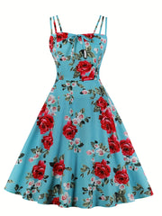 Retro Dress Women's Plus Floral Print A-line Dress