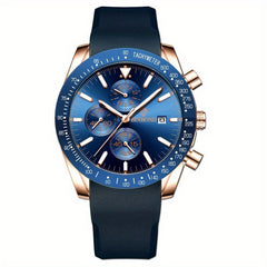 Multifunctional 3D Dial Men's Business Watch Waterproof Quartz Silicone