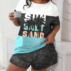 Ombre Coconut Tree Print Plus Size Pajama Set