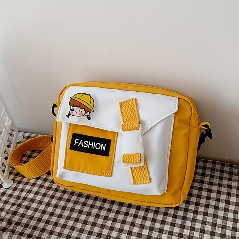 Letter Patch Bag Small Square Shoulder Bag With Pin