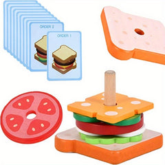 Wooden Sandwich Stacking Toy Set with Flash Cards
