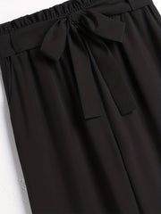 Wide Leg Pants Elastic Waist Belted Casual Pants