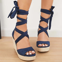 Women's Lace-up Wedge Sandals Peep Toe Platform Espadrilles