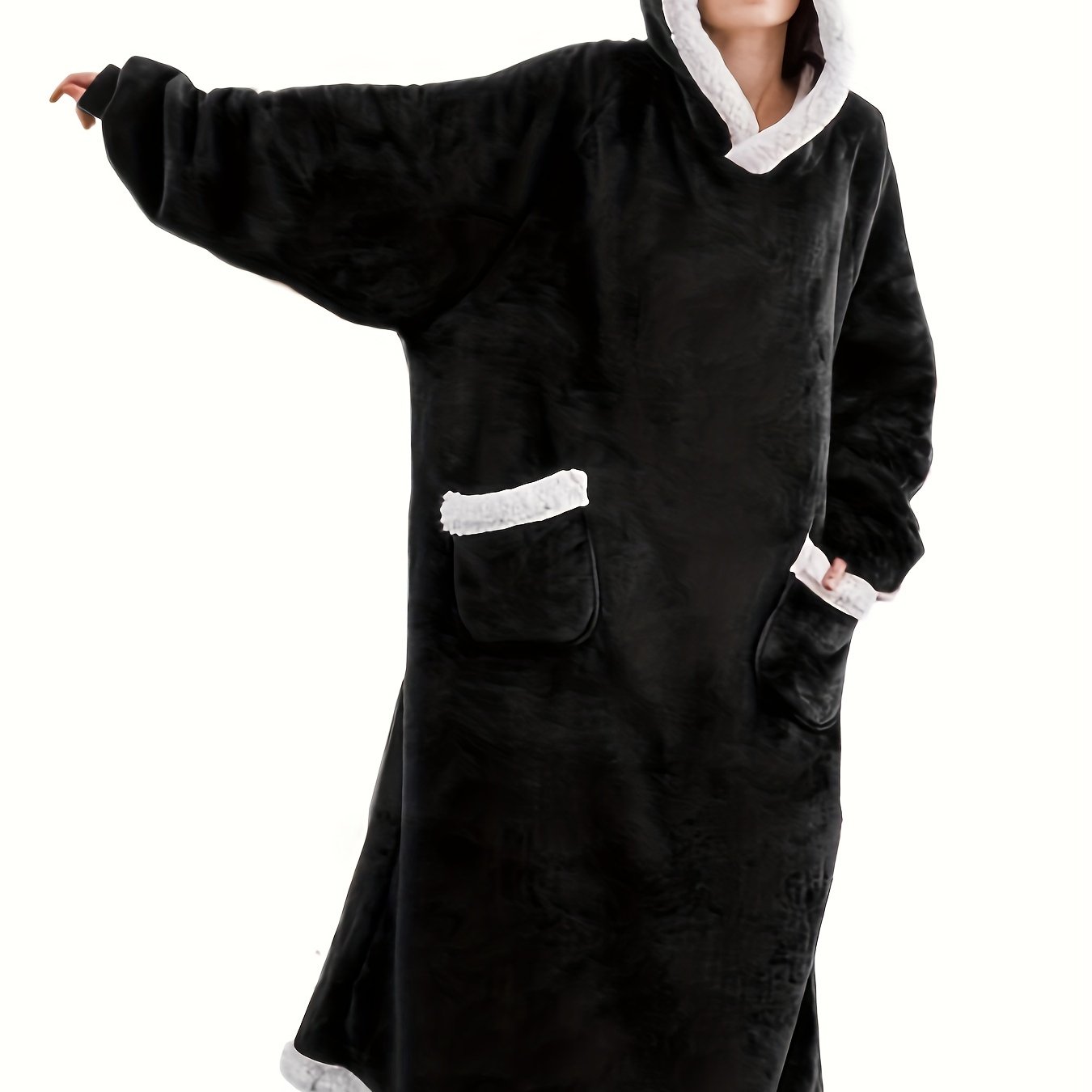 Fleece Hooded Robe with Pockets
