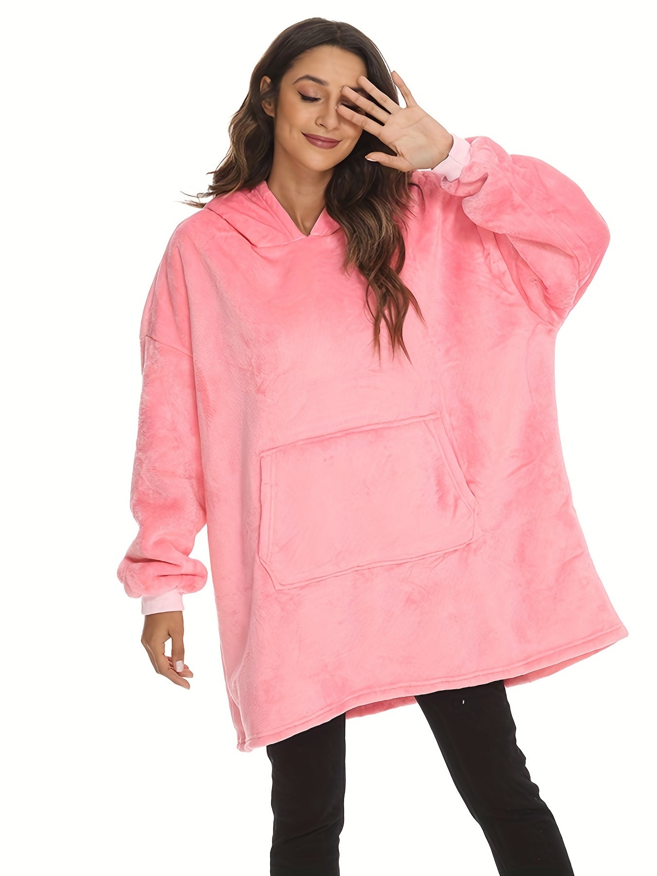 Plush Hooded Lounge Top Soft & Comfy Long Sleeve With Pockets