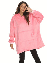 Plush Hooded Lounge Top Soft & Comfy Long Sleeve With Pockets