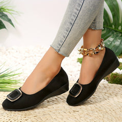 Women's Slip On Wedge Shoes with Buckle Decor