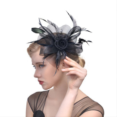 Feathers Hat Headband Mesh Ribbons Party Cocktail Women Tea Flower Bridal