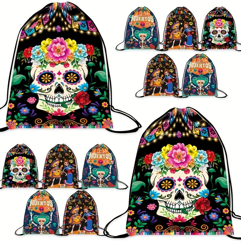 Halloween Skull Gym Swim Drawstring Backpack Bags Portable Storage Bag