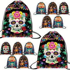 Halloween Skull Gym Swim Drawstring Backpack Bags Portable Storage Bag