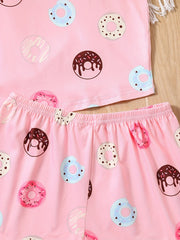 Girl's Donut Print Camisole Top and Shorts Set