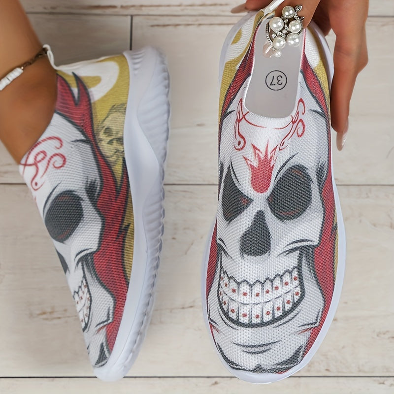 Women's Halloween Skull Knit Sock Shoes Lightweight Slip On Sneakers