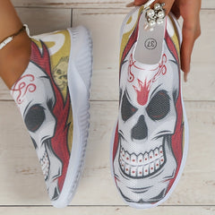 Women's Halloween Skull Knit Sock Shoes Lightweight Slip On Sneakers
